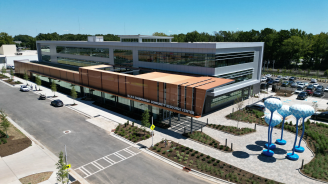 Drone shot of the Ella B. Scarborough Community Resource Center